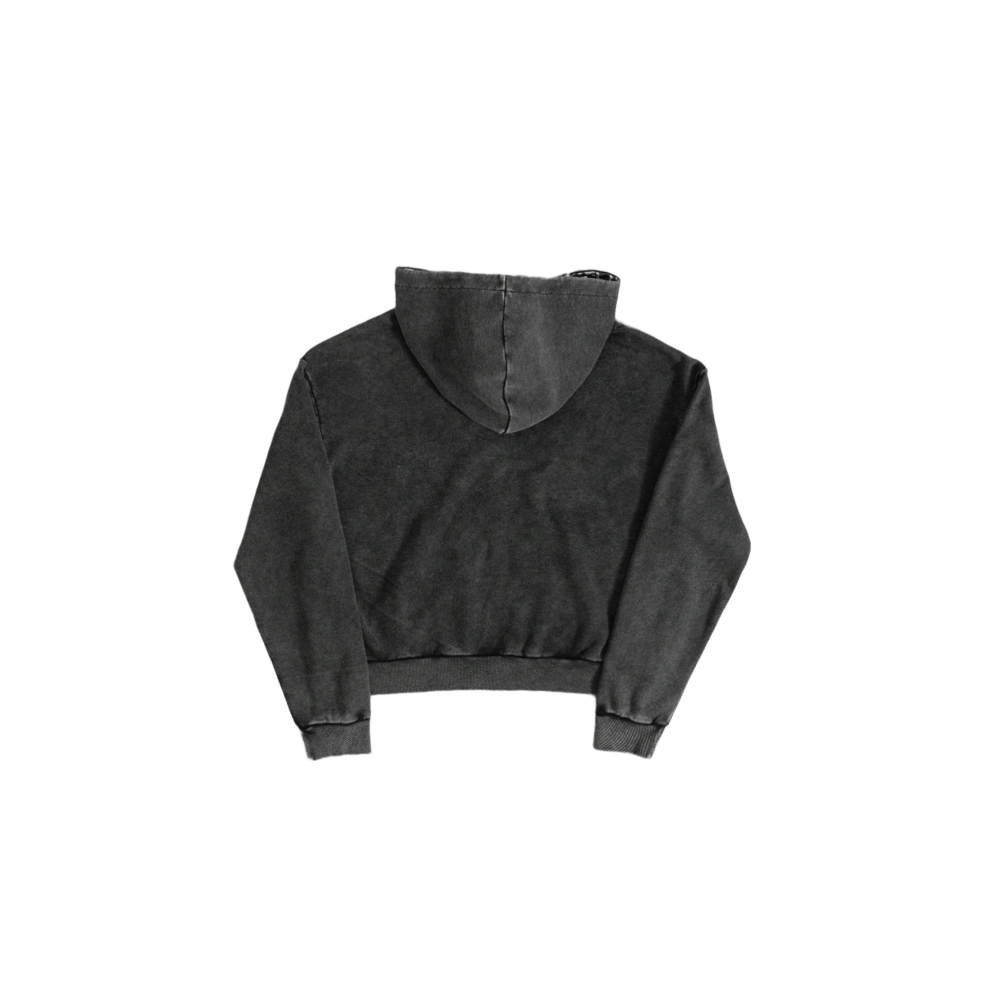 Plaid-Lined Washed Zip Hoodie