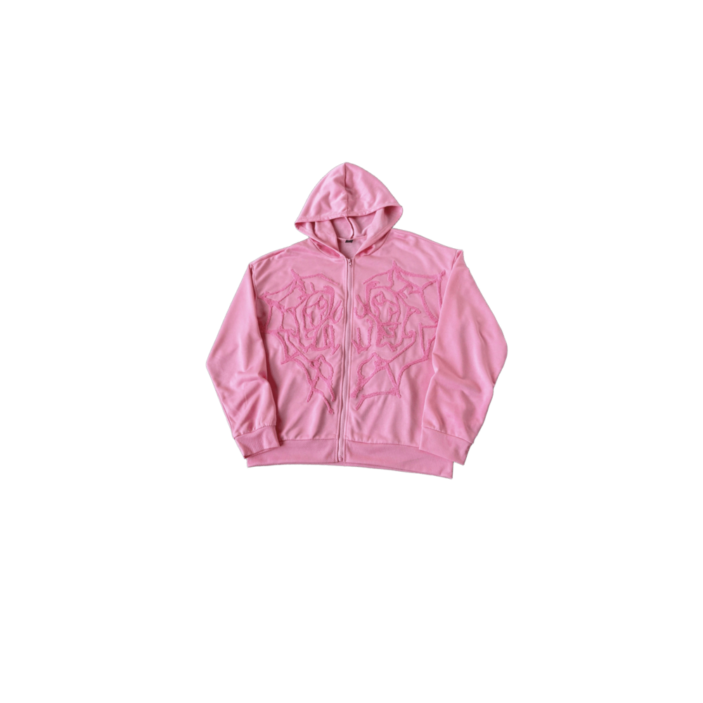 Soft Pink Rose Zip Hoodie
