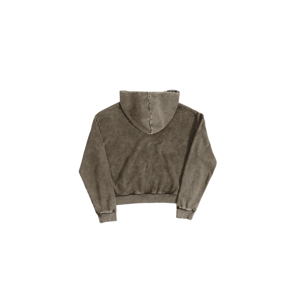 Plaid-Lined Washed Zip Hoodie